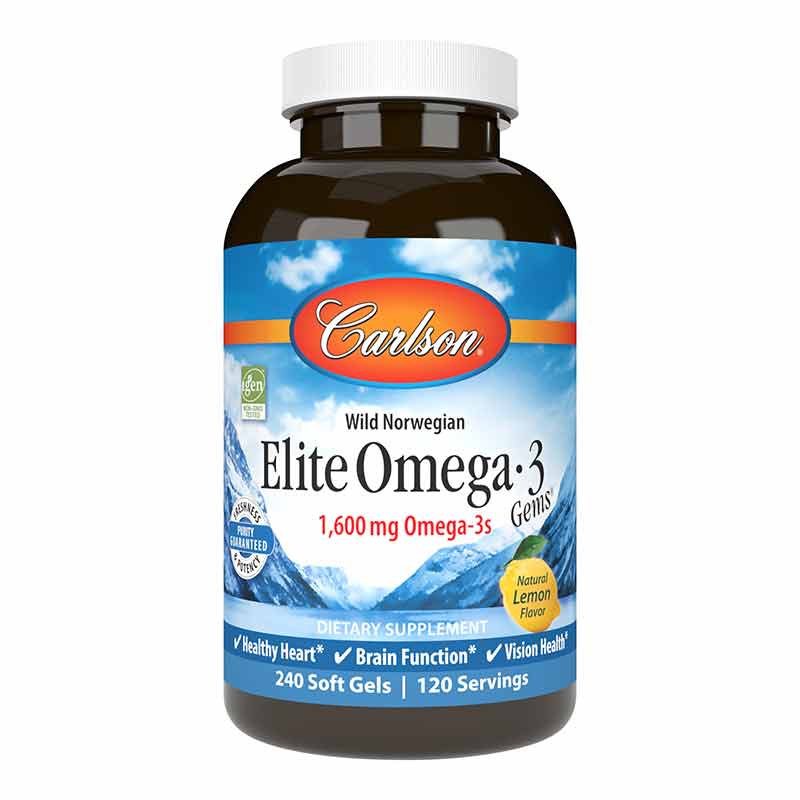 Elite Omega-3 Gems 1600 Mg with Natural Lemon Flavor, 240 Softgels, by Carlson Labs