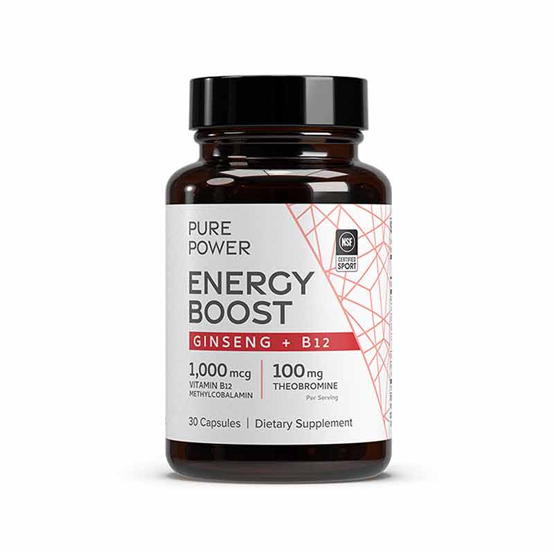 Energy Boost with Ginseng + B12, 30 Capsules, by Pure Power