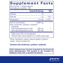 Supplement Facts label for EPA/DHA Essentials showing serving size, nutrition information, and fish oil concentrate details.
