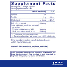Supplement Facts label for EPA/DHA Essentials softgel capsules showing 300mg EPA and 200mg DHA per serving from fish oil conc