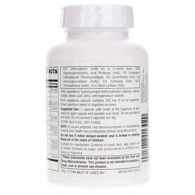 Essential Enzymes 500 Mg Vegetarian, 120 Veg Capsules, by Source Naturals, image #3