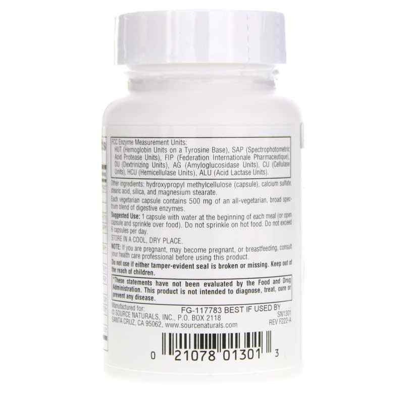 Essential Enzymes 500 Mg Vegetarian, 60 Veg Capsules, by Source Naturals, image #3