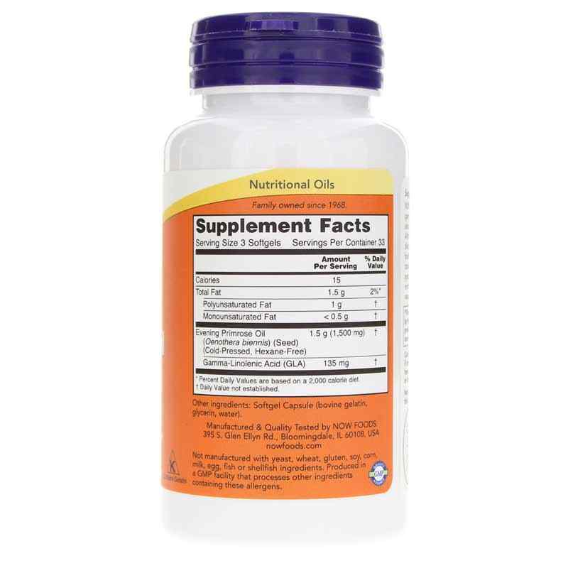 Evening Primrose Oil 500 Mg, 100 Softgels, by NOW Foods, image #2