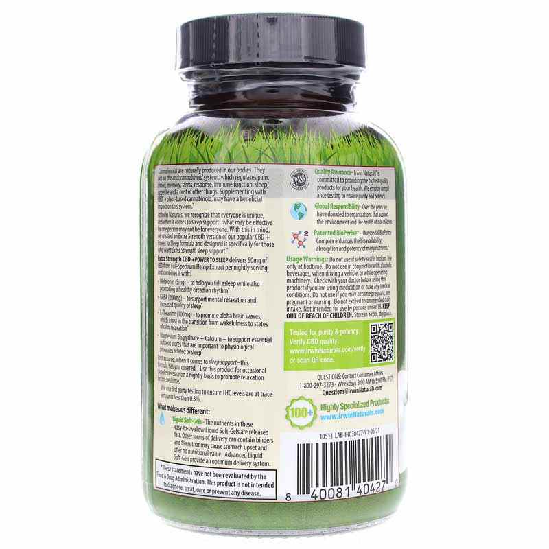 Extra Strength CBD + Power to Sleep, Irwin Naturals – Natural