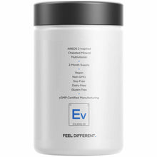 White cylindrical bottle with dark gray lid containing Codeage Eyes Vitamins+ multivitamin supplement, labeled as vegan and g
