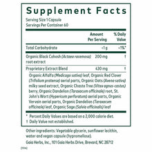 Supplement Facts label for Gaia Herbs Female Support Formula showing serving size, ingredients including black cohosh and her