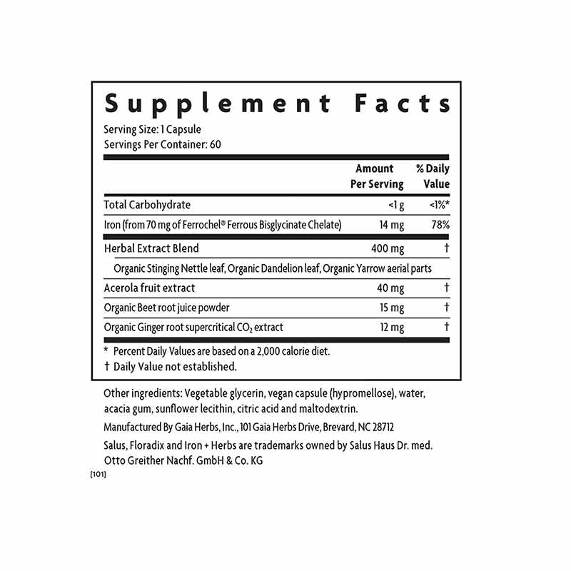Floradix Iron + Herbs Capsules, 60 Liquid Phyto Caps, by Salus, image #2