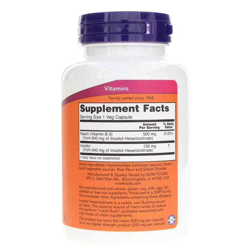 Flush-Free Niacin 500 Mg Double Strength, 90 Veg Capsules, by NOW Foods, image #2