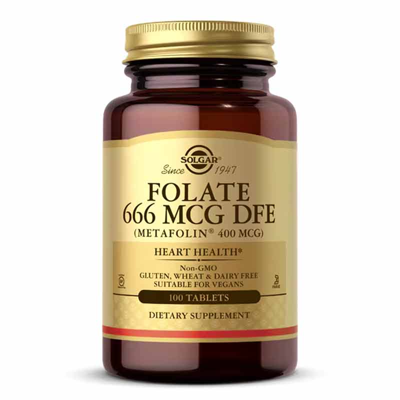 Folate 666 Mcg DFE (Metafolin 400 Mcg), 100 Tablets, by Solgar