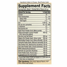 Supplement Facts label for GI Integrity powder showing serving size, nutritional information, and ingredient list including L