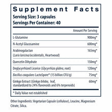 Supplement Facts label for GI Repair Nutrients showing ingredients including L-Glutamine, N-Acetyl Glucosamine, Arabinogalact