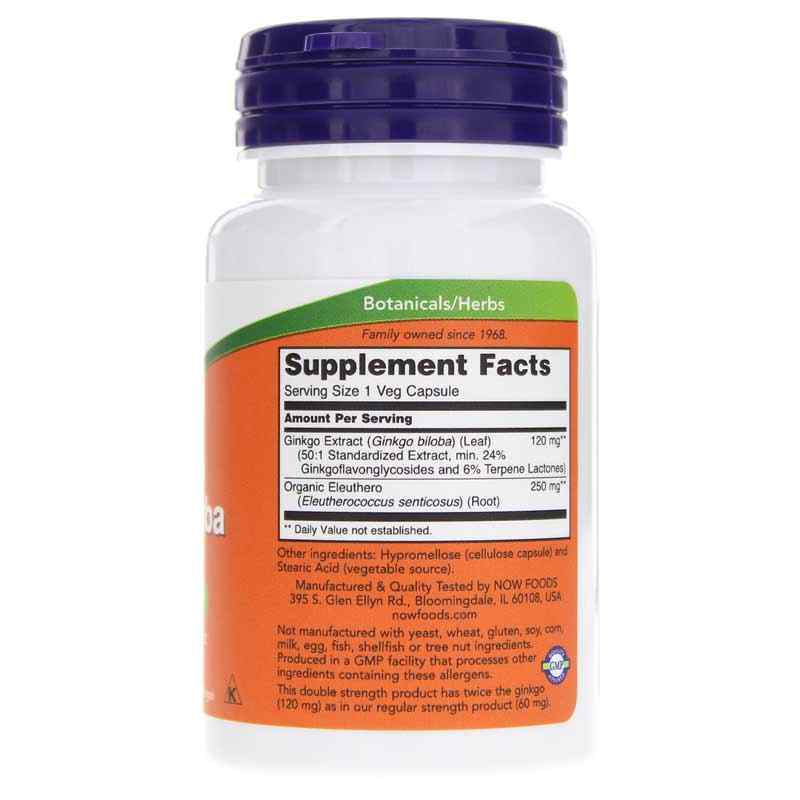 Ginkgo Biloba 120 Mg Double Strength, 50 Veg Capsules, by NOW Foods, image #2