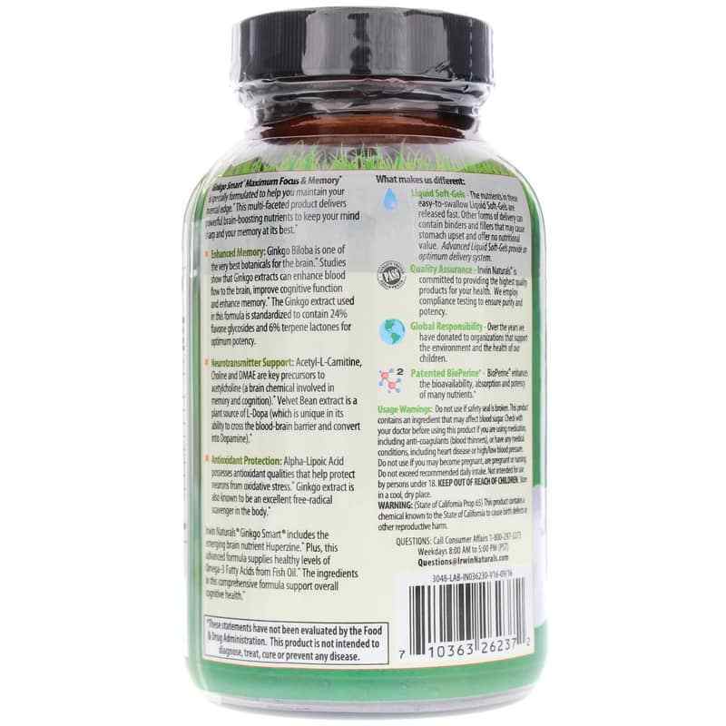 Ginkgo Smart, 60 Liquid Softgels, by Irwin Naturals, image #3