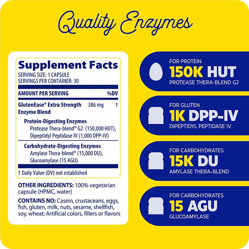 GlutenEase Extra Strength, 30 Capsules, by Enzymedica, image #2