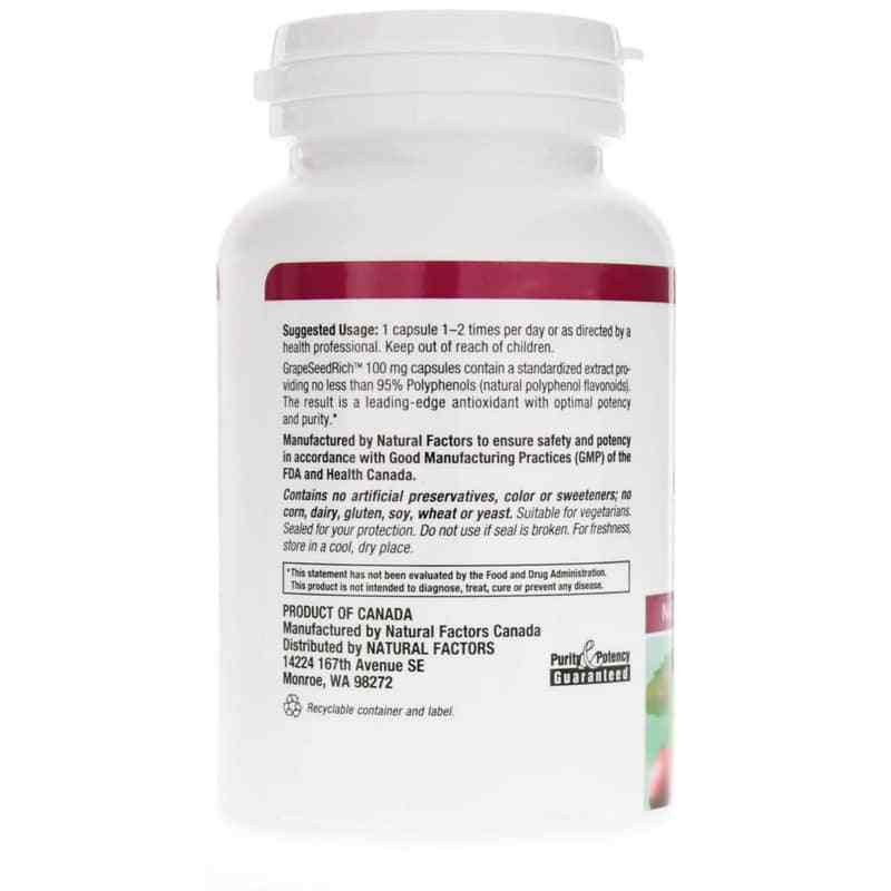 GrapeSeedRich Grape Seed Extract 100 Mg, 120 Veg Capsules, by Natural Factors, image #3
