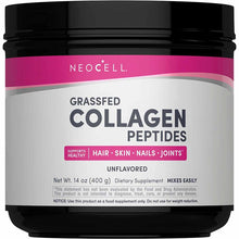 NeoCell Grassfed Collagen Peptides powder in black container with pink and white label, 14 oz.