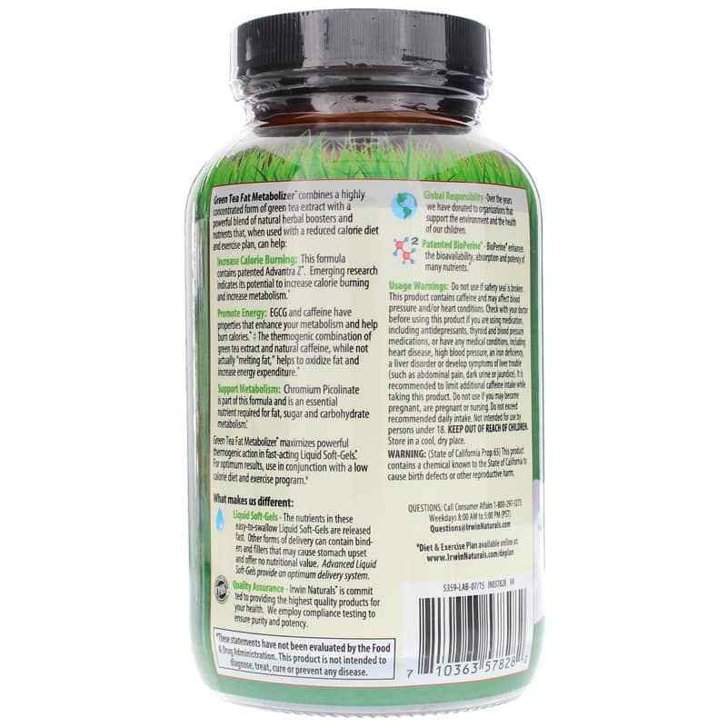 Green Tea Fat Metabolizer, 150 Liquid Softgels, by Irwin Naturals, image #3