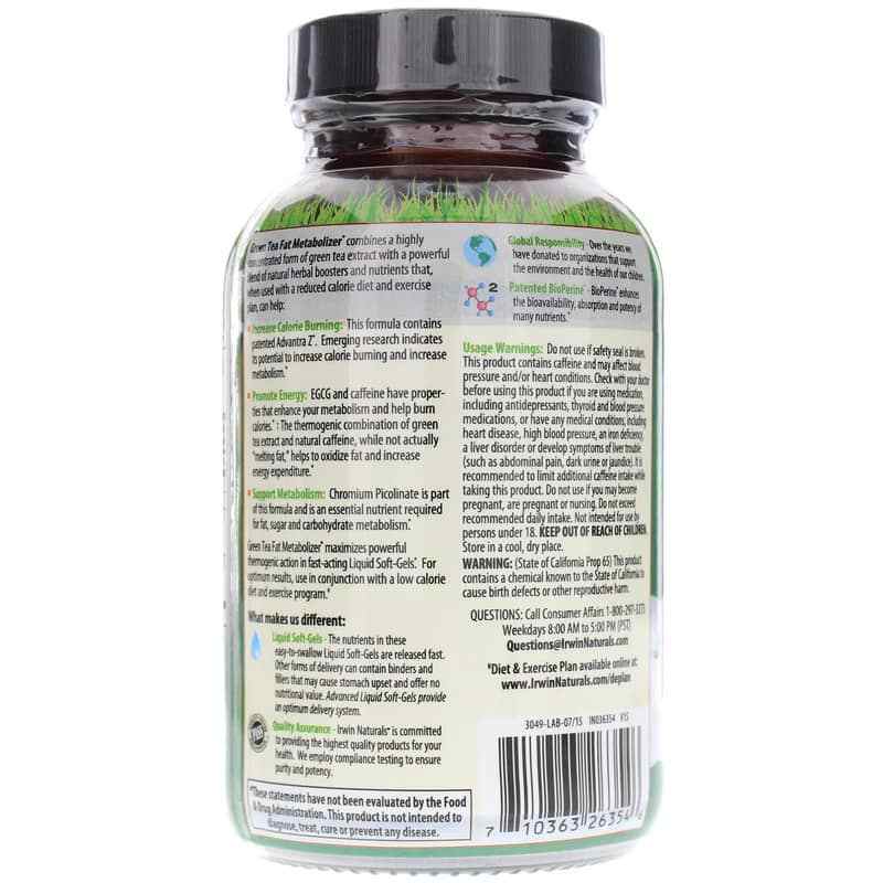 Green Tea Fat Metabolizer, 75 Liquid Softgels, by Irwin Naturals, image #3