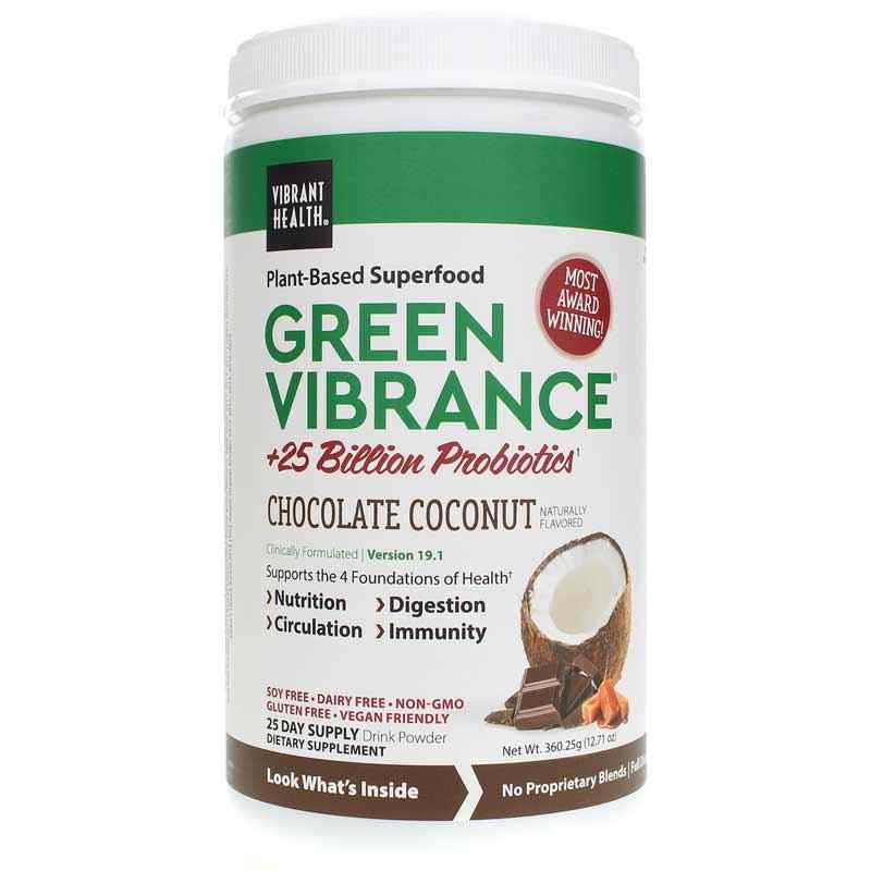 Green Vibrance Plant-Based Superfood Powder, Chocolate Coconut, 12.7 Oz, by Vibrant Health