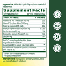 Supplement Facts label for Hair Growth capsules listing ingredients including biotin, zinc, selenium, hyaluronic acid, and ba