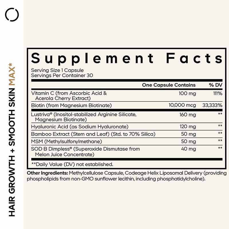 Hair Growth + Smooth Skin MAX - 30 Caps, 30 Capsules, by Codeage, image #2