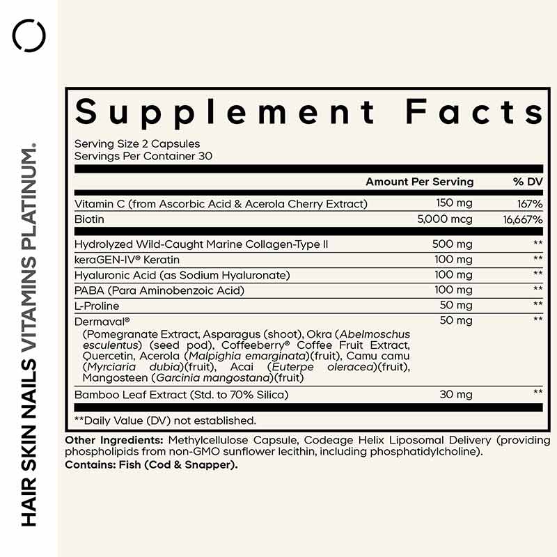 Hair Skin Nails Vitamins Platinum - 60 Caps, 60 Capsules, by Codeage, image #2