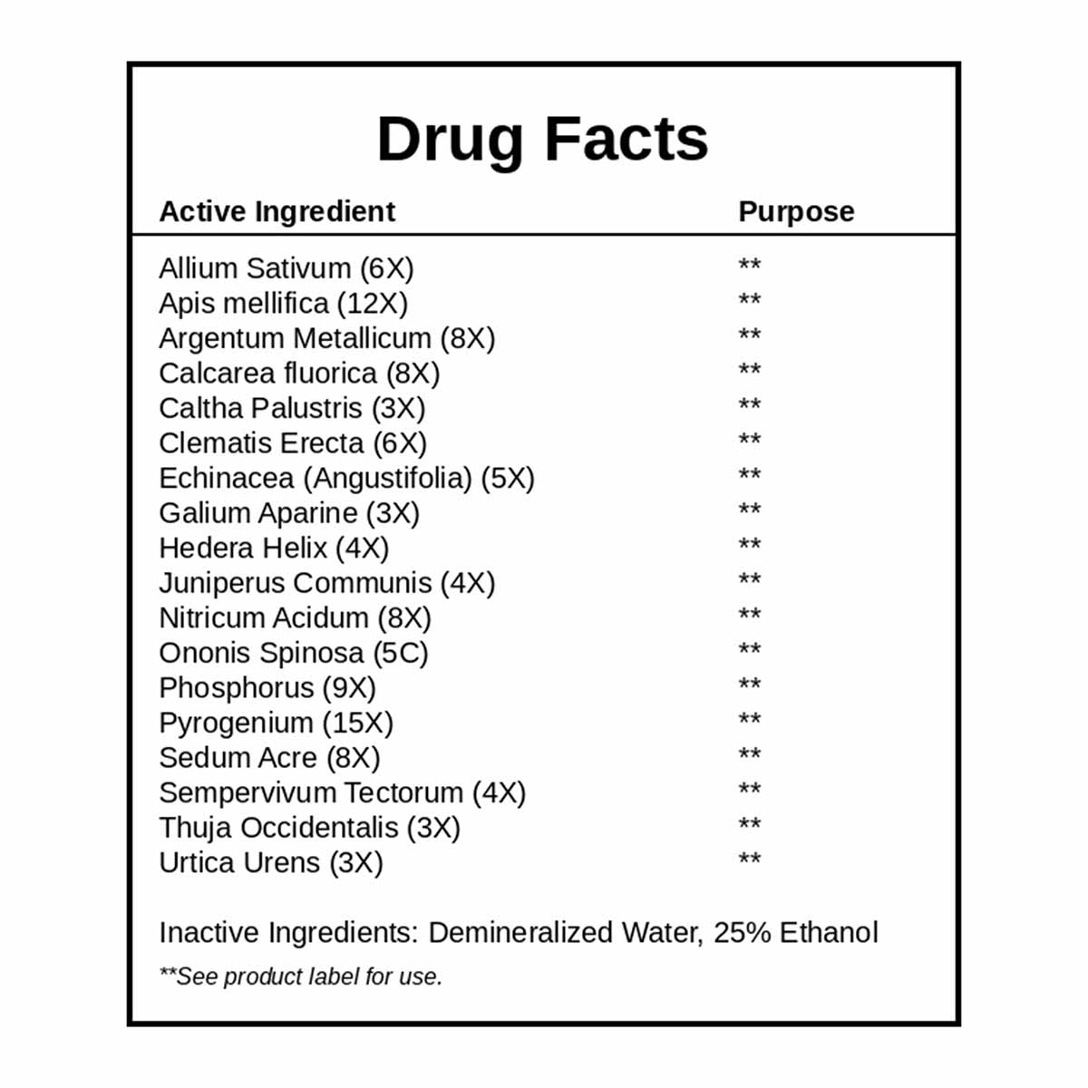 DesBio Healing Support 1 oz bottle label displaying Drug Facts with active and inactive ingredients list.
