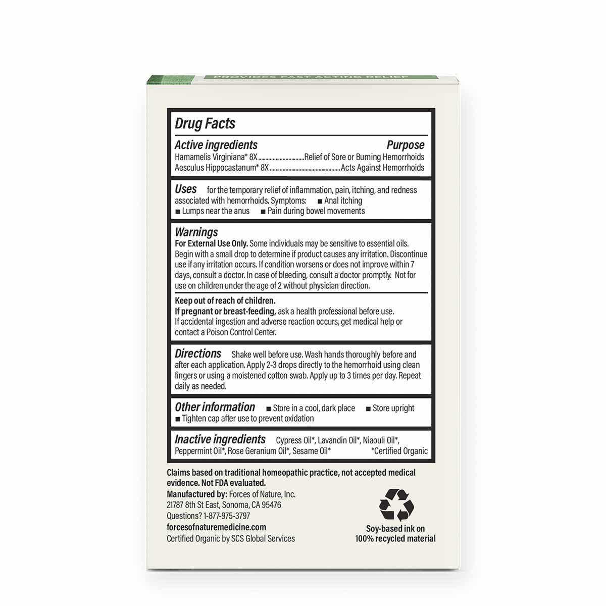Hemorrhoid Control Extra Strength box back panel displaying Drug Facts, uses, warnings, directions, and ingredients informati