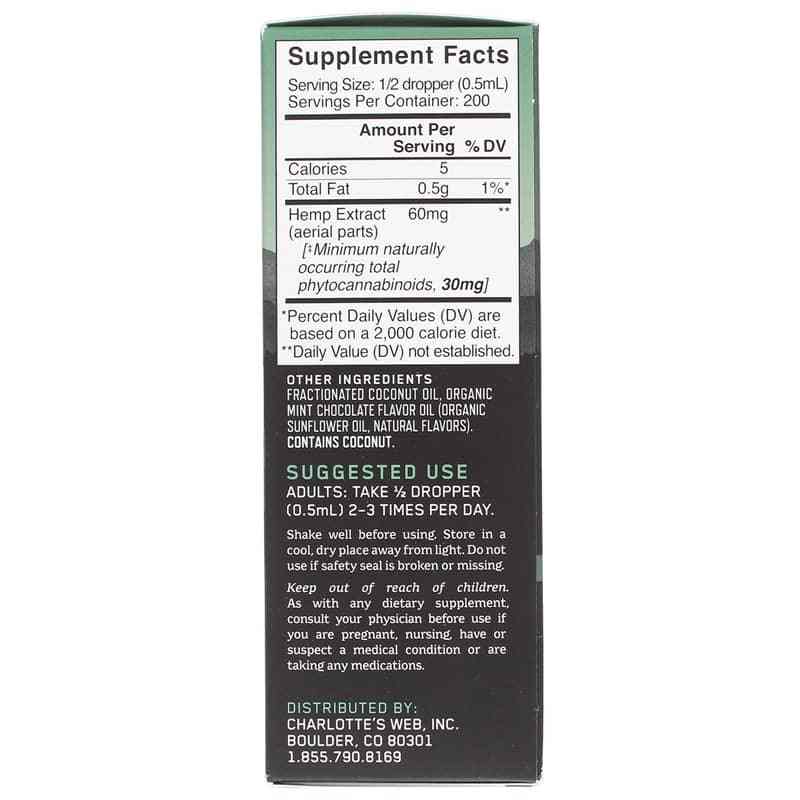 Hemp Extract Oil 60 Mg, Mint Chocolate, 3.38 Oz, by Charlottes Web, image #2