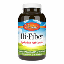 Carlson Labs Hi-Fiber brown bottle with white cap containing 300 psyllium husk capsules.