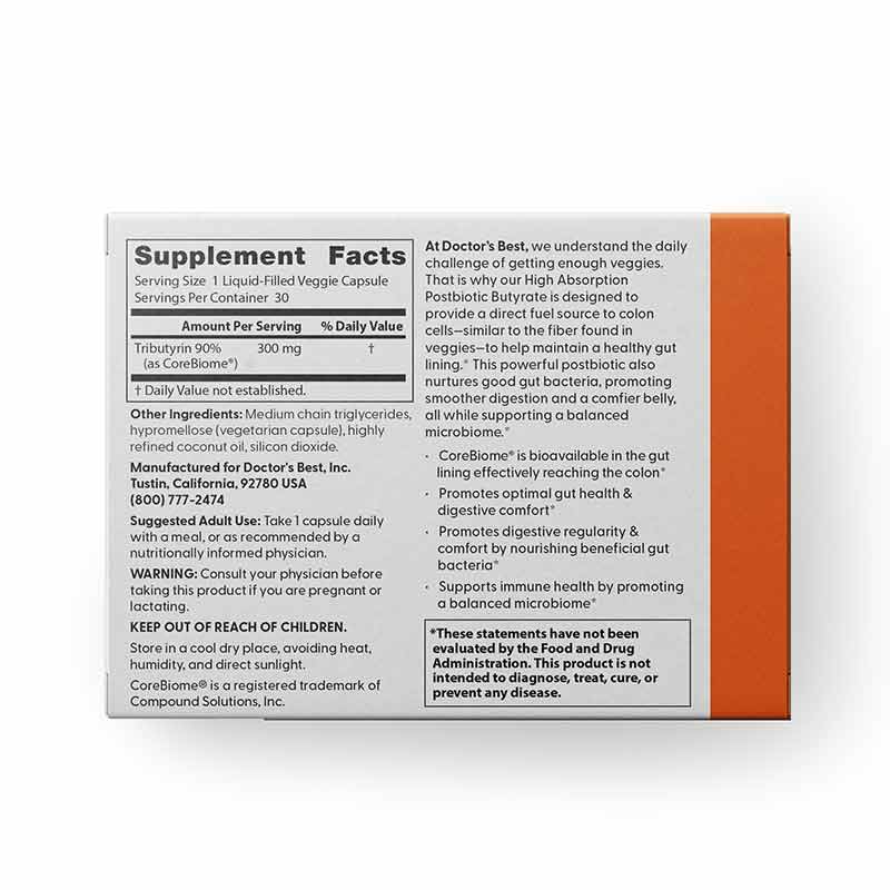 High Absorption Postbiotic Butyrate, 30 Liquid Veg Capsules, by Doctors Best, image #2