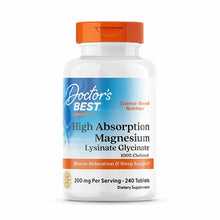 Doctor's Best High Absorption Magnesium supplement bottle with orange cap containing 240 tablets, 200mg per serving.