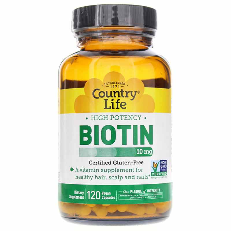 High Potency Biotin 10 Mg, 120 Vegan Capsules, by Country Life