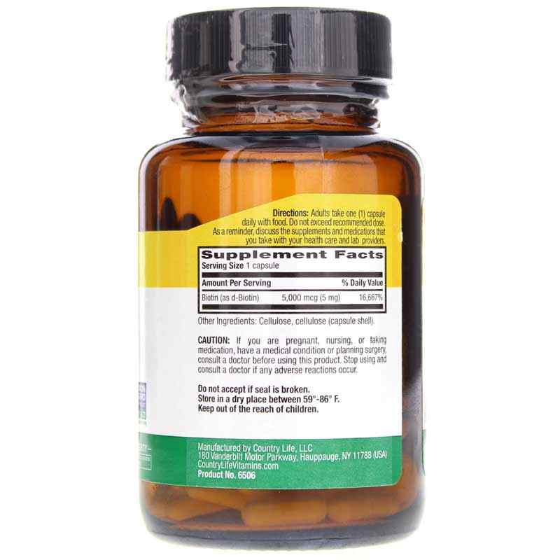 High Potency Biotin 5 Mg, 120 Vegan Capsules, by Country Life, image #2