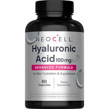 NeoCell Hyaluronic Acid 100 mg supplement bottle with black cap and silver label containing 60 capsules.