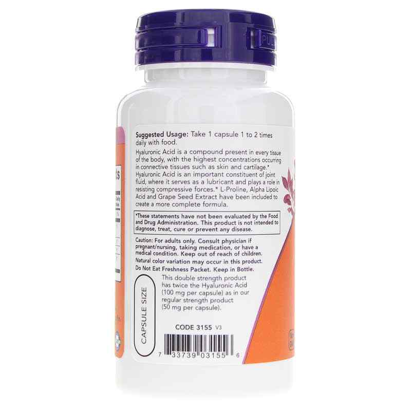 Hyaluronic Acid 100 Mg Double Strength, 60 Veg Capsules, by NOW Foods, image #3