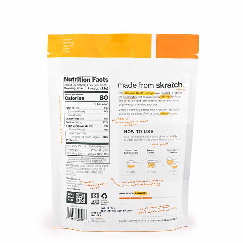 Hydration Sport Drink Mix, Orange, 20 Servings, by Skratch Labs, image #2