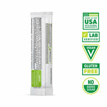 White Zhou Nutrition HydroFuel stick pack with black and green label text, displayed with USA-made, lab-verified, vegan, glut