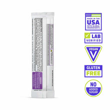 White stick pack of HydroFuel powder with purple label section and certification badges displayed to the right.