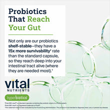 Bottle of Hyperbiotics Pro-Men probiotic supplement by Vital Nutrients with product information and water droplets.