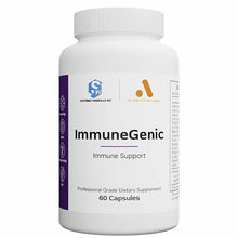 White bottle of ImmuneGenic dietary supplement with purple label, 60 capsules, by Alimentum Labs.