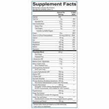 Supplement Facts label for InflammaCORE Pea Protein showing nutritional information including 19g protein per serving and pro