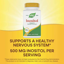 Nature's Way Inositol 500mg bottle with golden cap and white label on yellow background.
