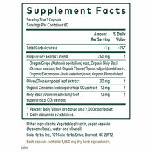 Supplement Facts label for Gaia Herbs Intestinal Fungal Balance showing serving size, ingredients, and nutritional informatio