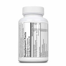 White supplement bottle with white cap displaying "Supplement Facts" label and ingredient information on front.