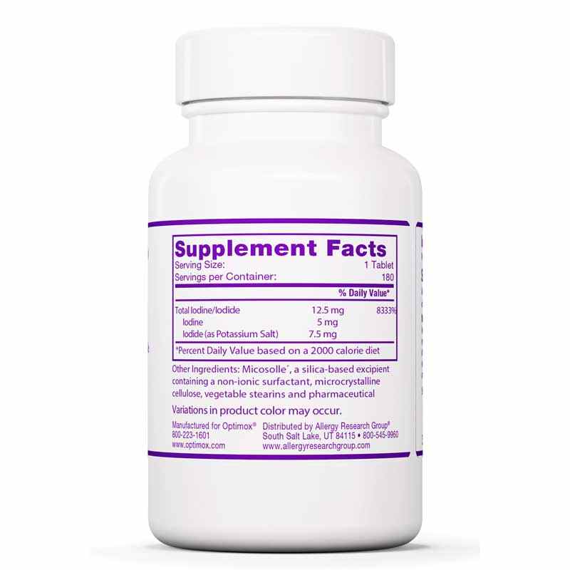 Iodoral 12.5 Mg Iodine/Potassium Iodide, 180 Tablets, by Optimox, image #2