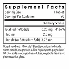 Supplement Facts label for Iodoral IOD 6.25 showing serving size, iodine content, and ingredient list.