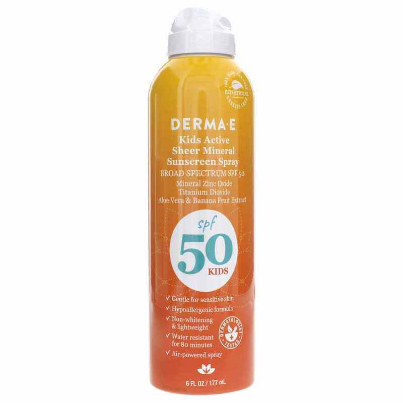 Kids Active Sheer Mineral Sunscreen Spray SPF 50, by Derma E