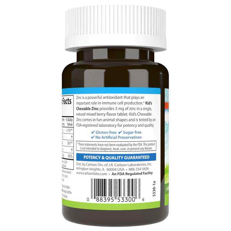 Kid's Chewable Zinc 5 Mg, 42 Tablets, by Carlson Labs, image #3