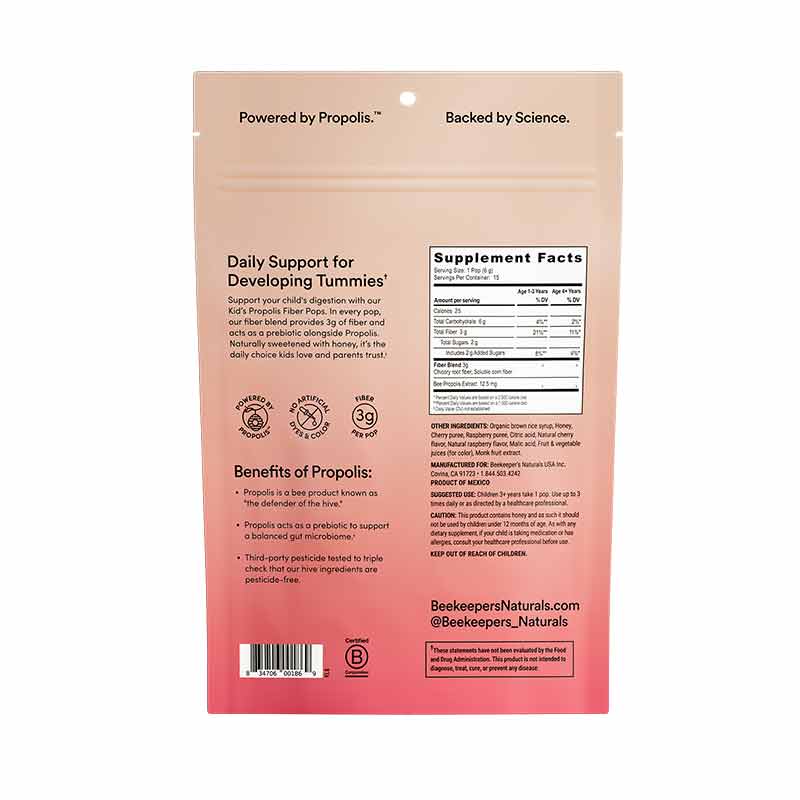 Kids Prebiotic Fiber Pops, 15 Servings, by Beekeeper's Naturals, image #2